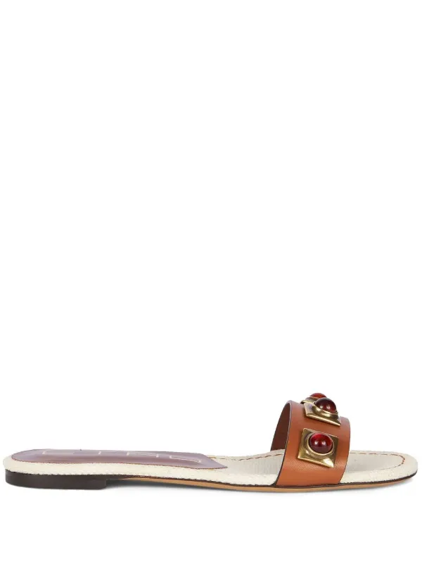 ETRO Studded Leather Slides Brown FARFETCH CA