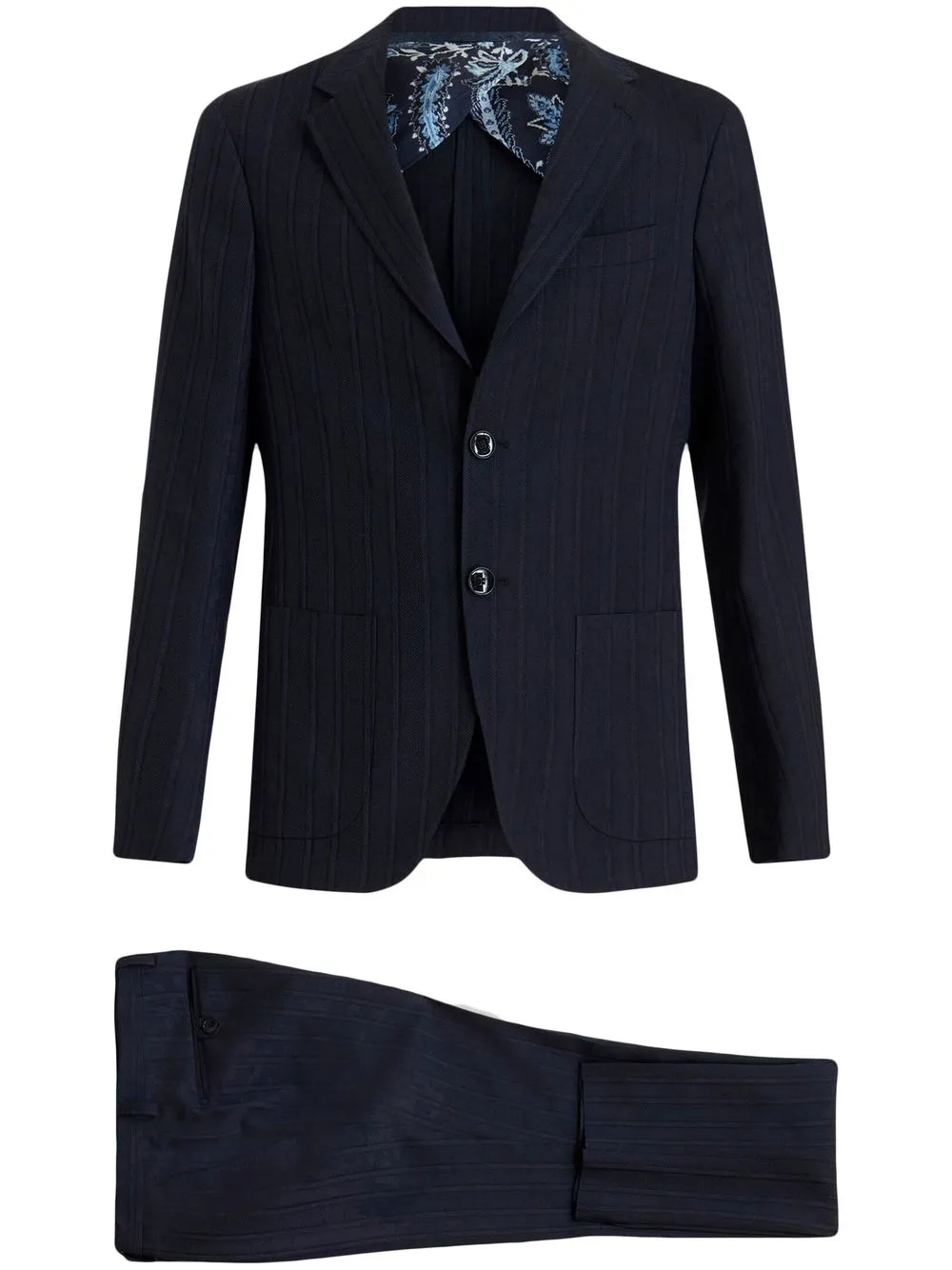 Etro Jacquard Virgin Wool Suit In Blue