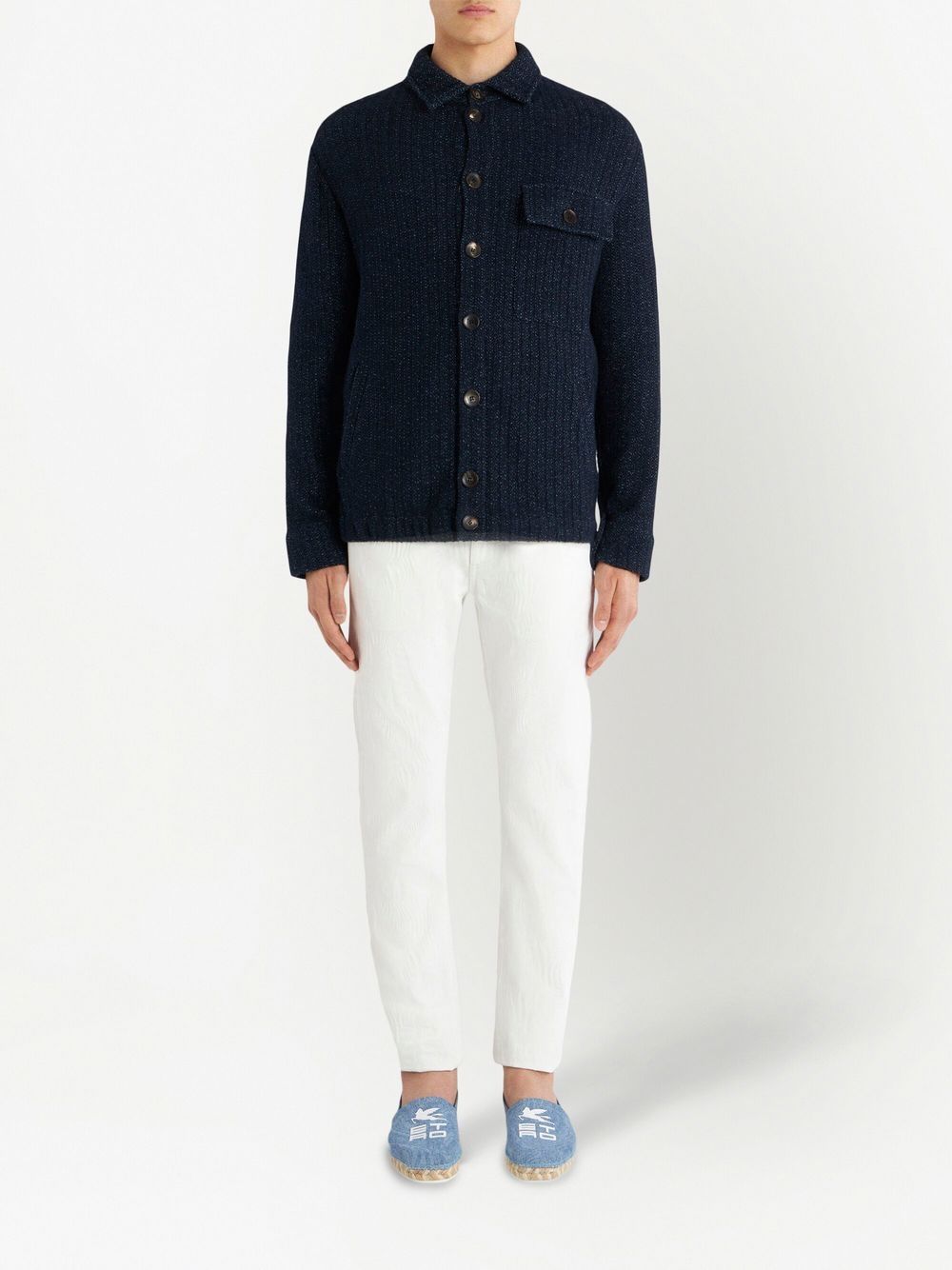 Shop Etro Long-sleeve Knitted Shirt In Blue
