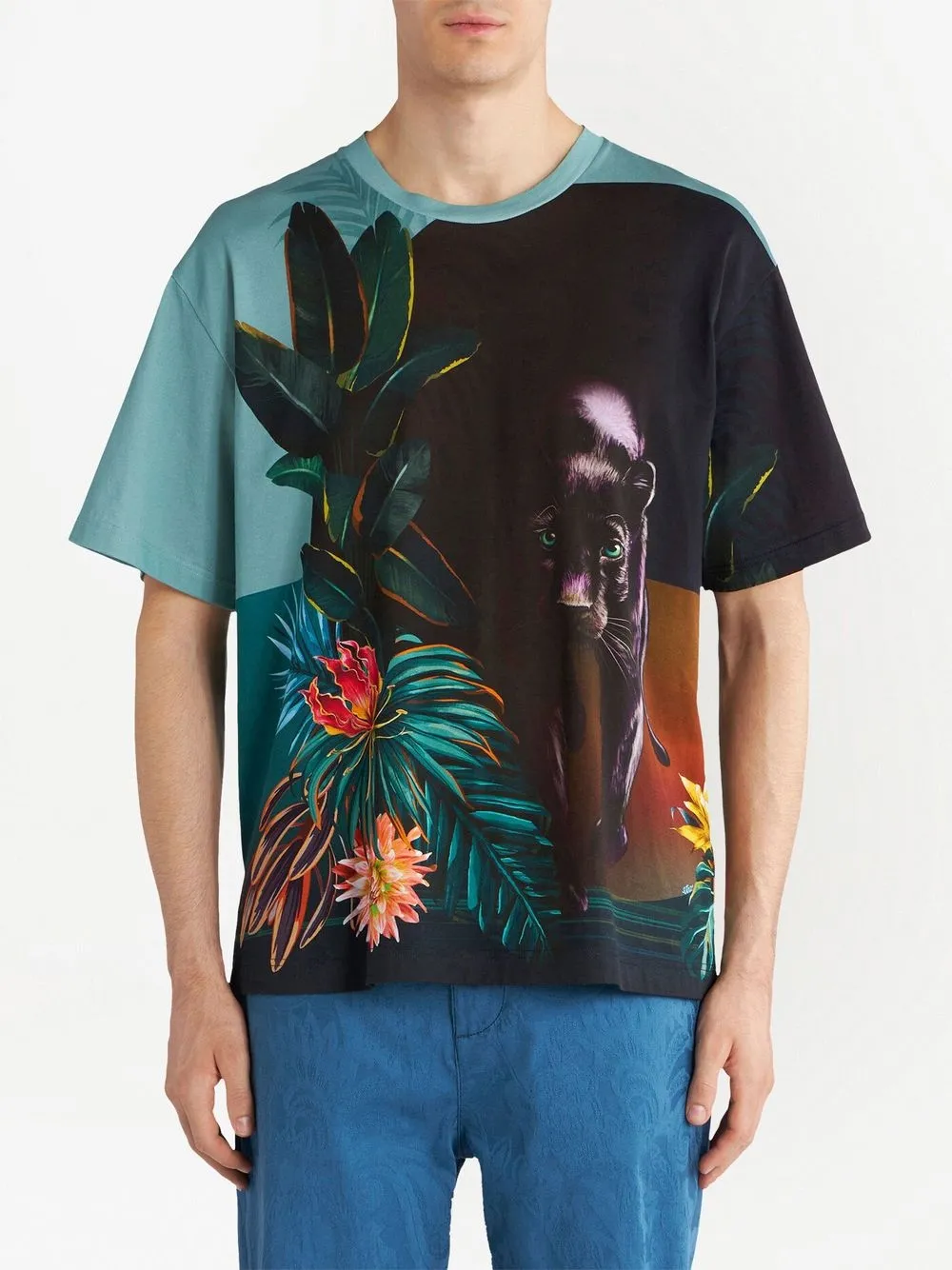 ETRO T-shirt met bloemenprint - Blauw
