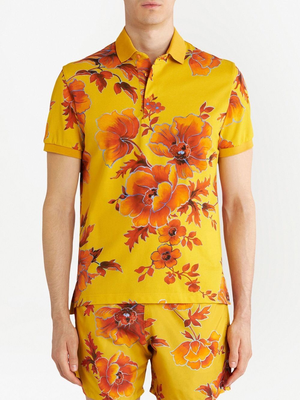 Shop Etro Floral-print Polo Shirt In Yellow