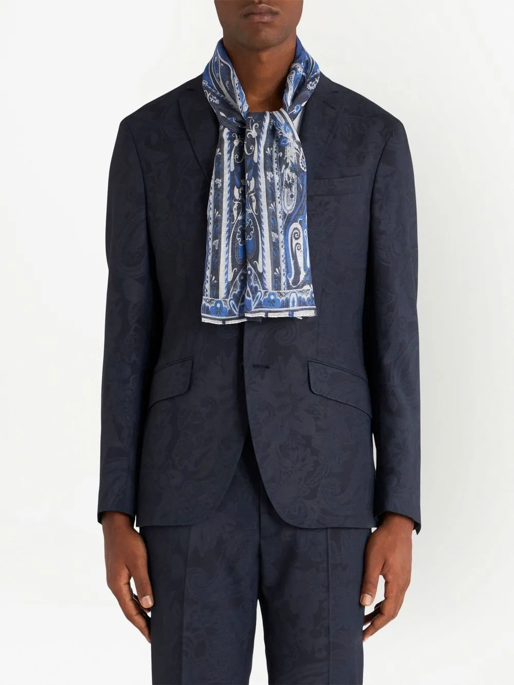 Shop Etro Abstract-print Sheer Scarf In Blue