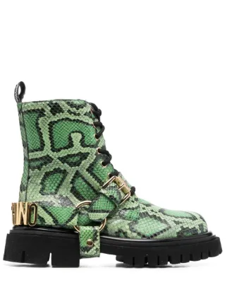 Moschino snakeskin effect logo harness Boots Farfetch