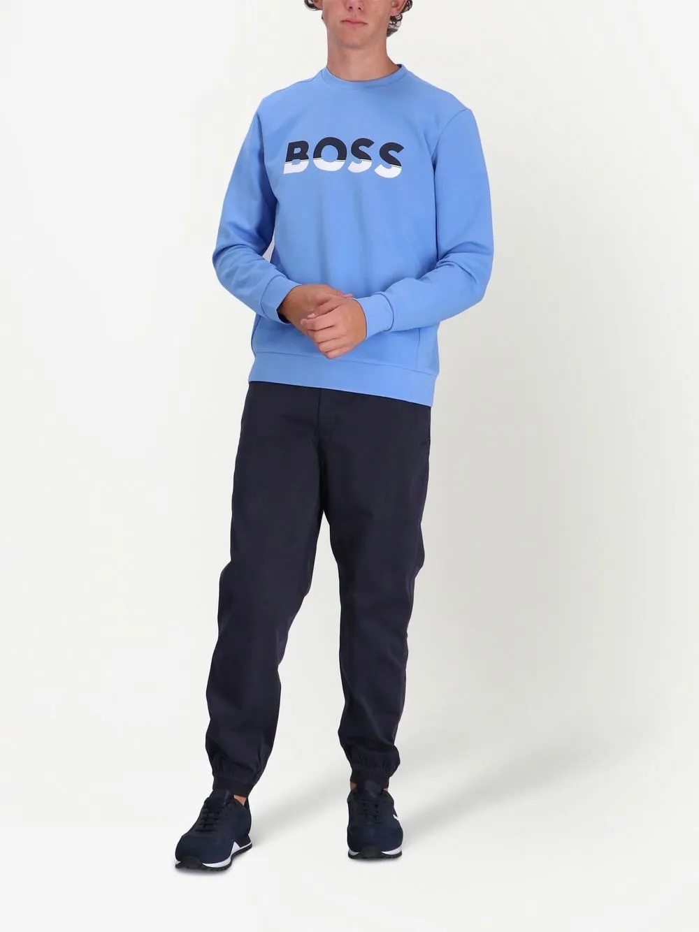 BOSS Sweater met logoprint - Blauw