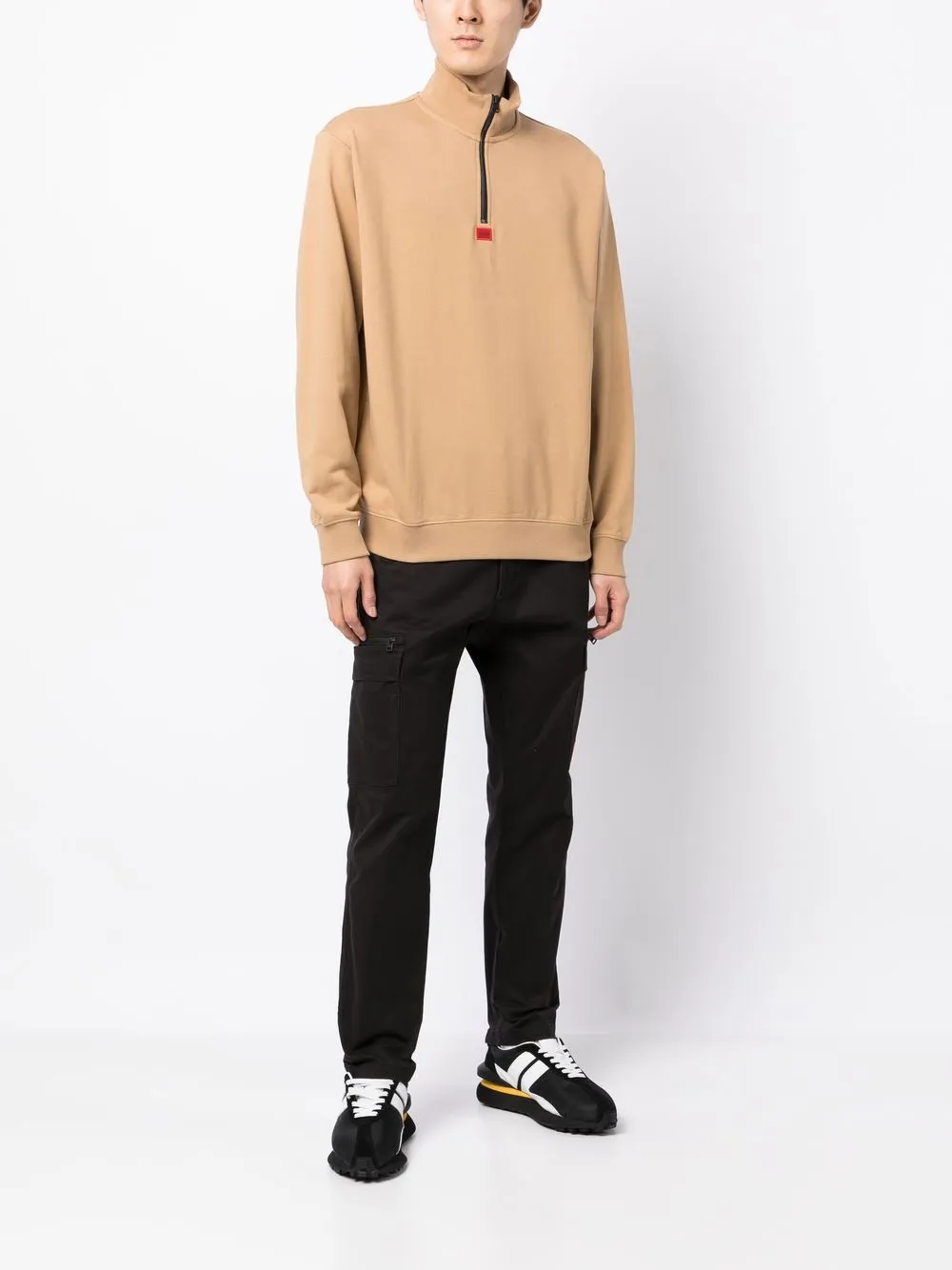 HUGO Pullover met halve rits - Bruin