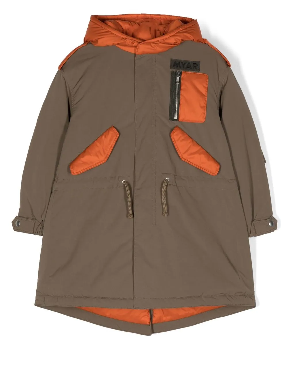 

MYAR KIDS rear logo-print hooded parka coat - Green