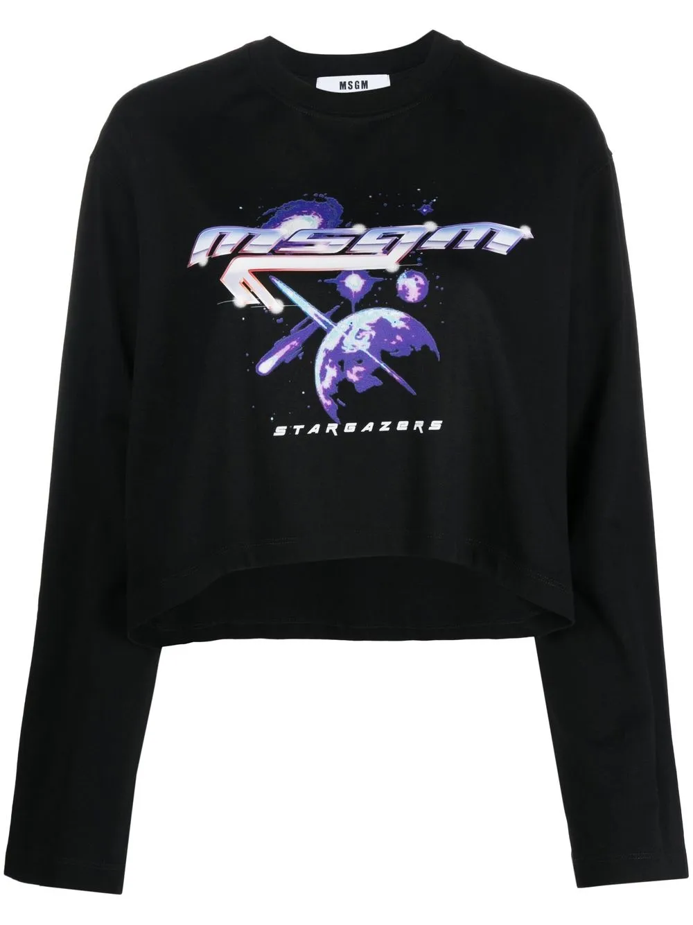 MSGM top manga larga con logo estampado - Negro