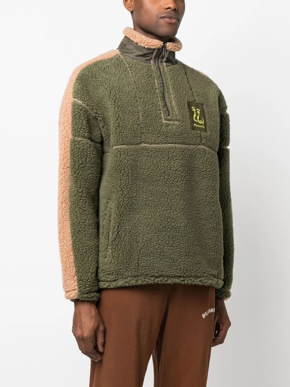  Pleasures Logo-patch Faux-shearling Jumper - Green 