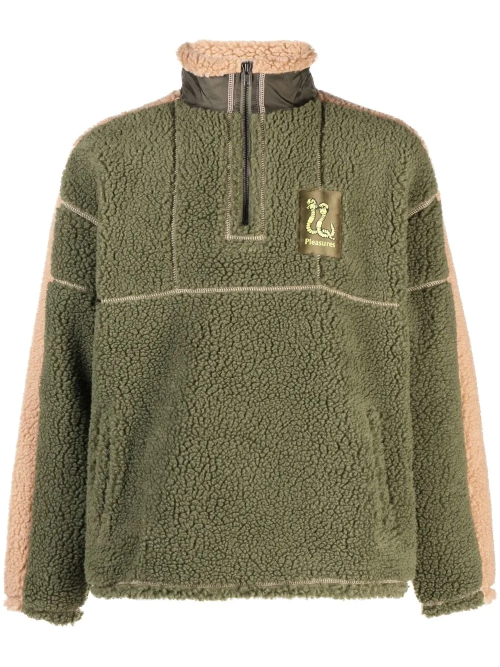 

Pleasures logo-patch faux-shearling jumper - Green