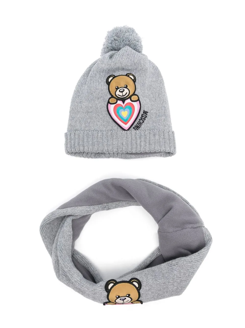 

Moschino Kids logo-patch knitted hat set - Grey