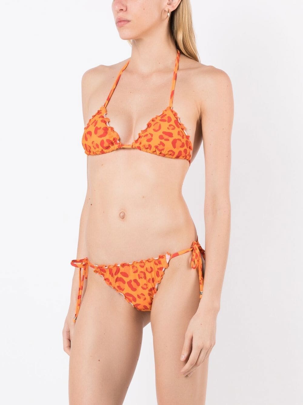 Shop Amir Slama Leopard-print Triangle Bikini In Orange