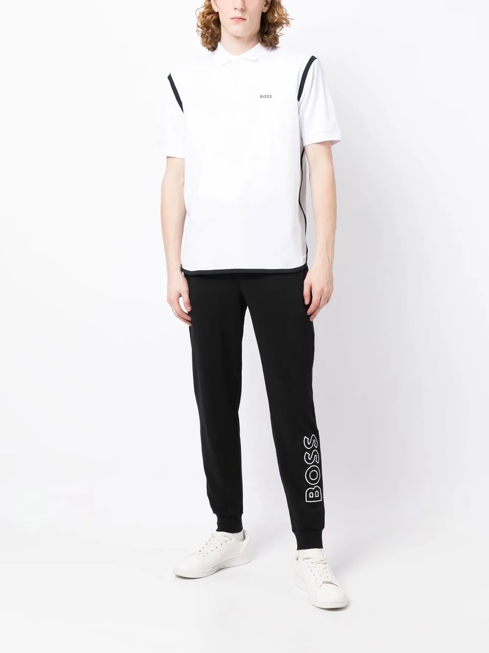 BOSS Poloshirt met logoprint - Wit
