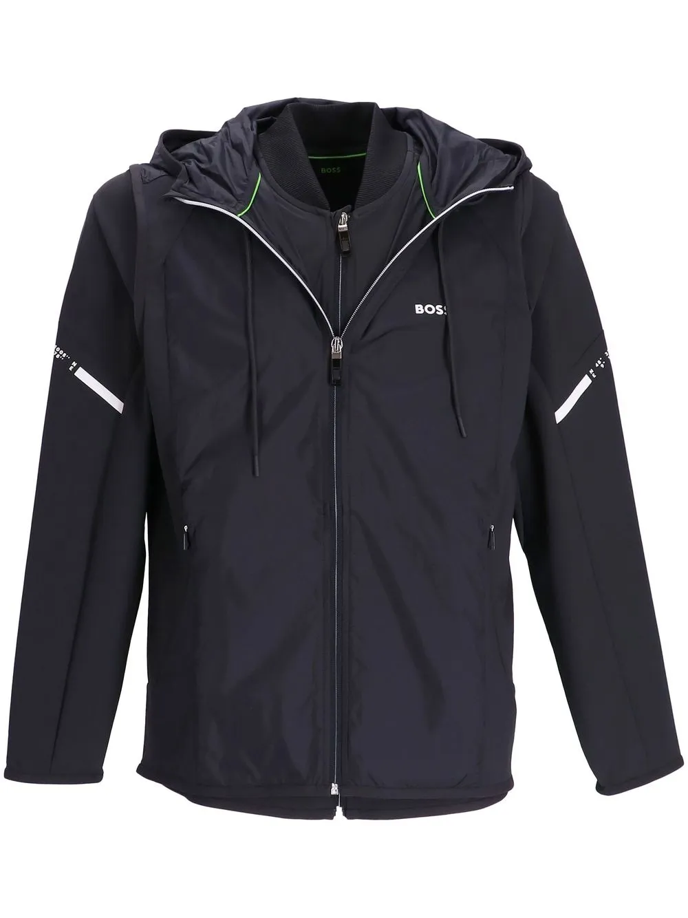 

BOSS logo-print layered hooded jacket - Black