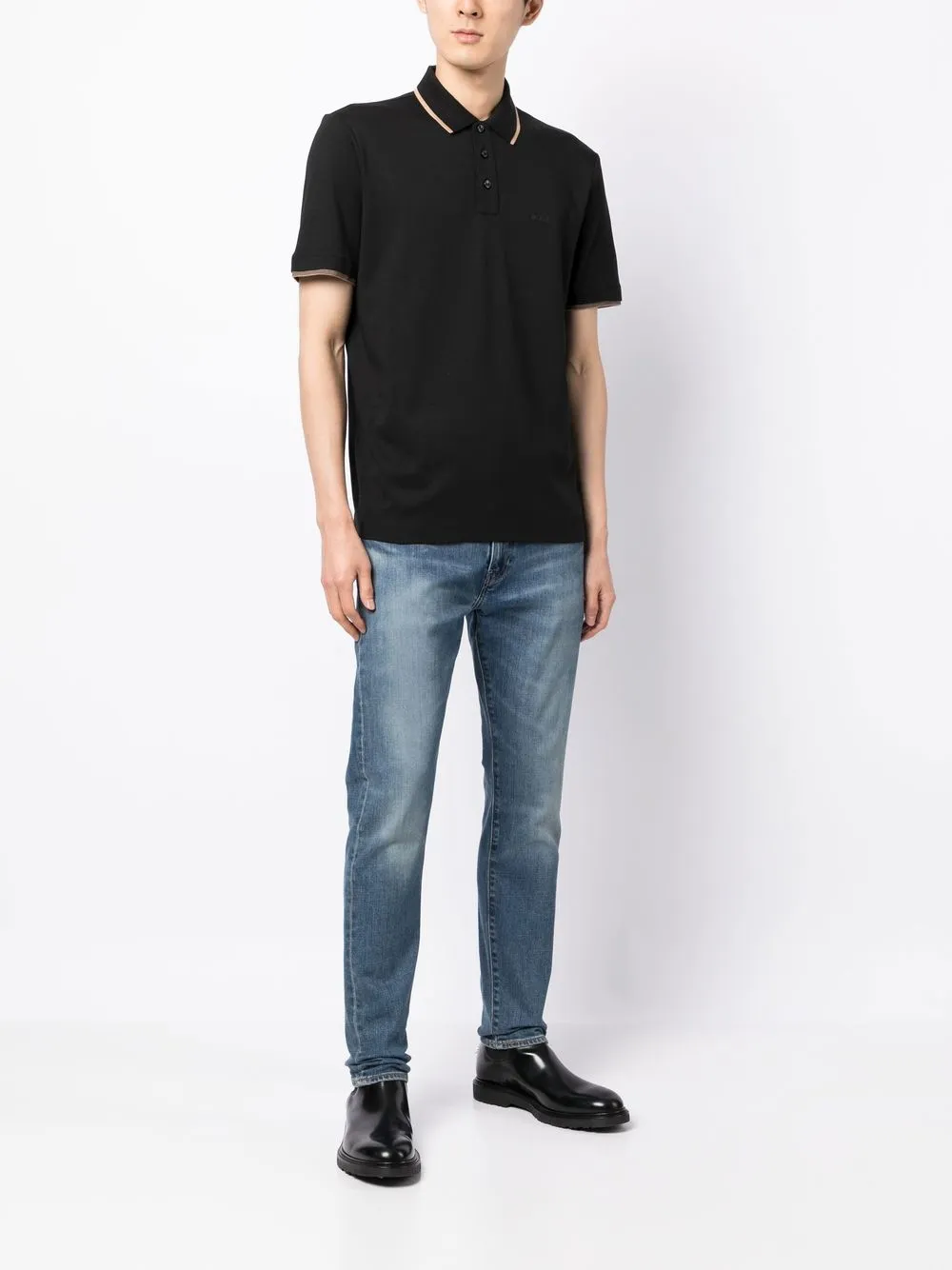 BOSS Poloshirt met contrasterende afwerking - Zwart