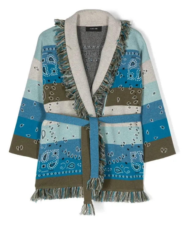 Alanui Kids Striped bandana-print Jacquard Cardigan Blue