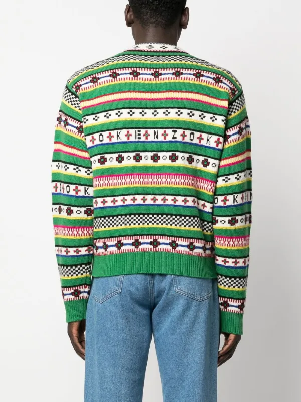 Kenzo V-neck Fair Isle Knit Cardigan - Farfetch