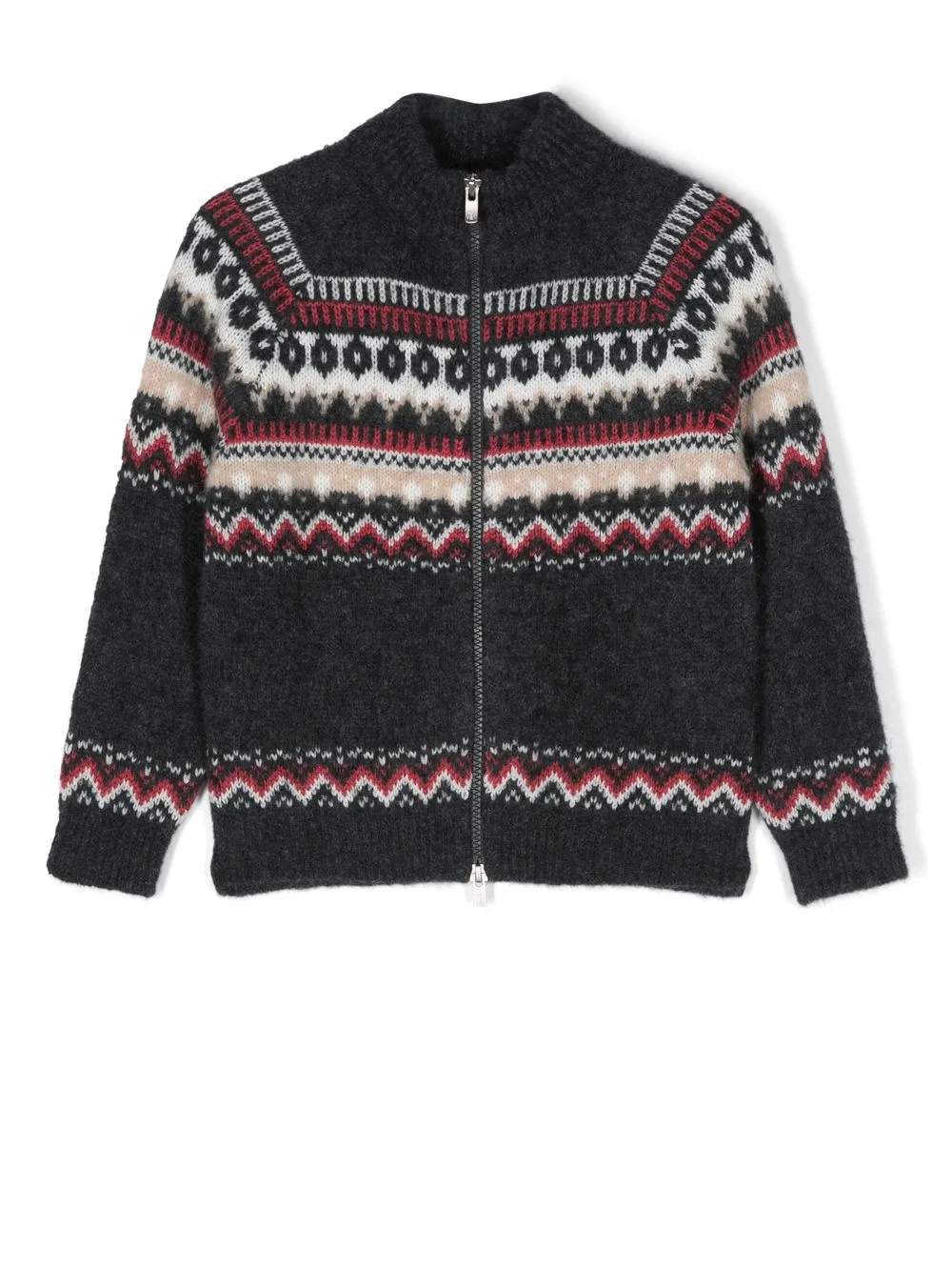

Brunello Cucinelli Kids fair isle intarsia-knit knitted cardigan - Grey