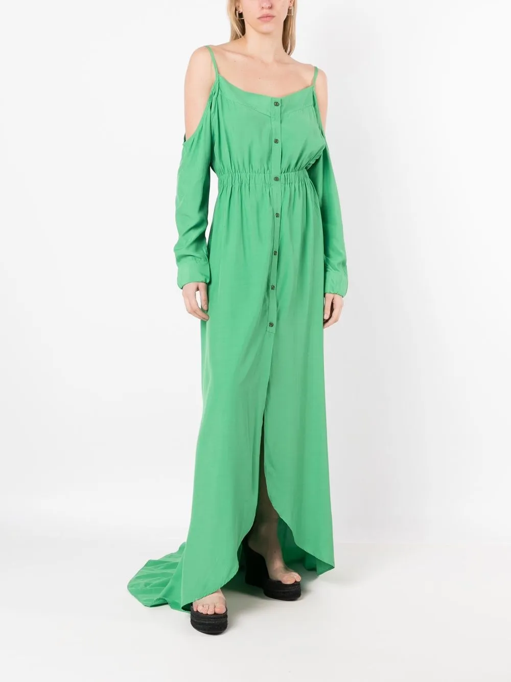 Shop Amir Slama Cold-shoulder Floor Length Dress In Green