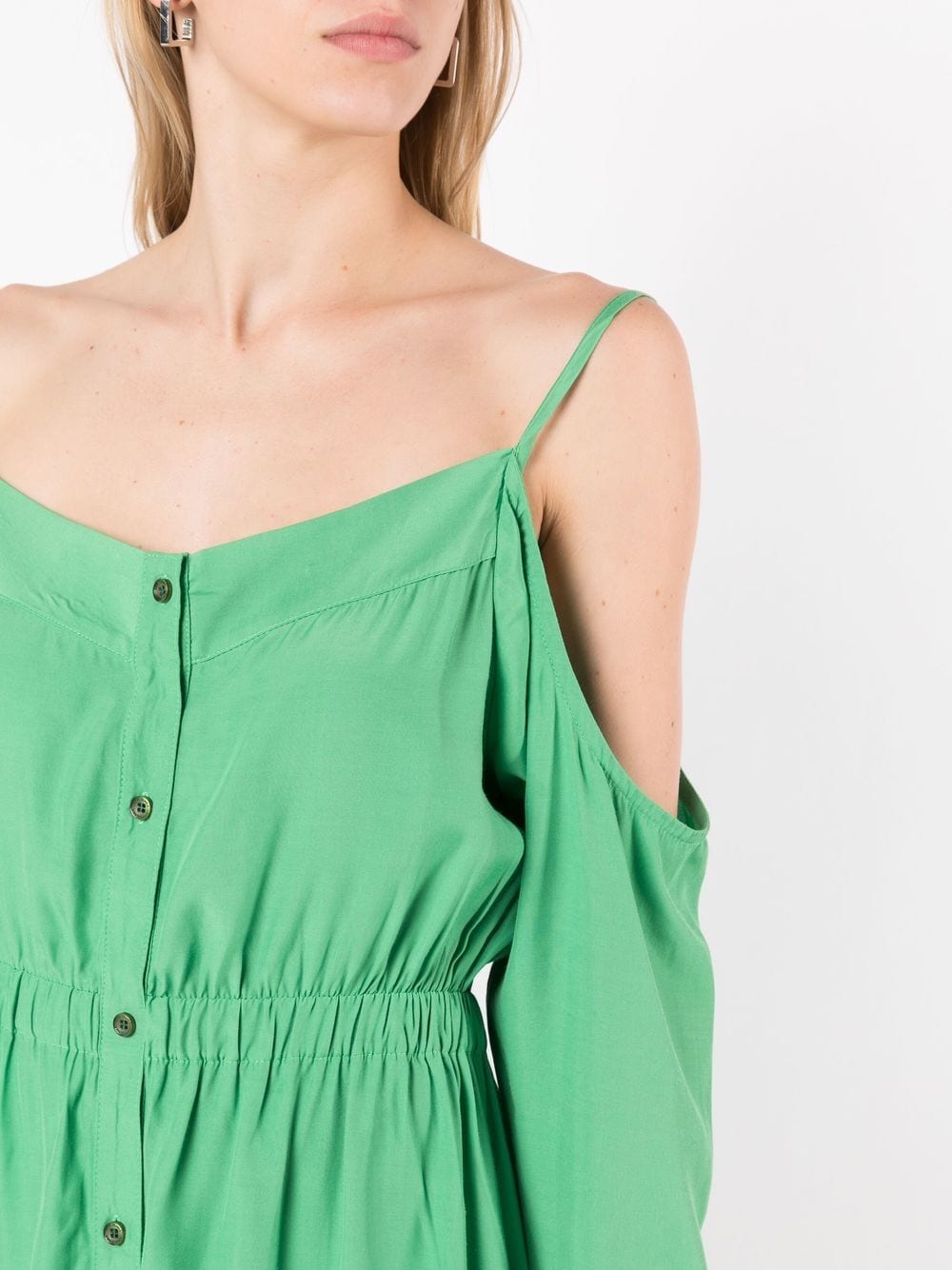 Shop Amir Slama Cold-shoulder Floor Length Dress In Green