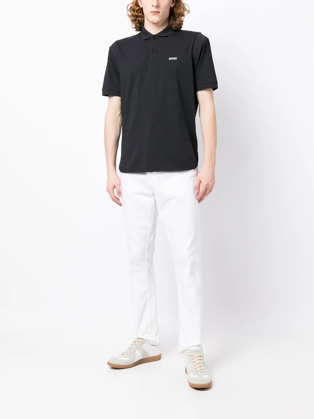 BOSS Poloshirt met logoprint - Zwart