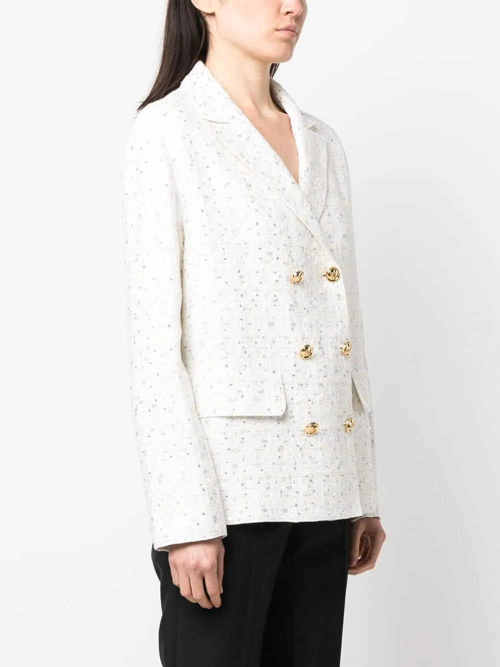 Shop Giambattista Valli Sequin Double-breasted Blazer In Nude