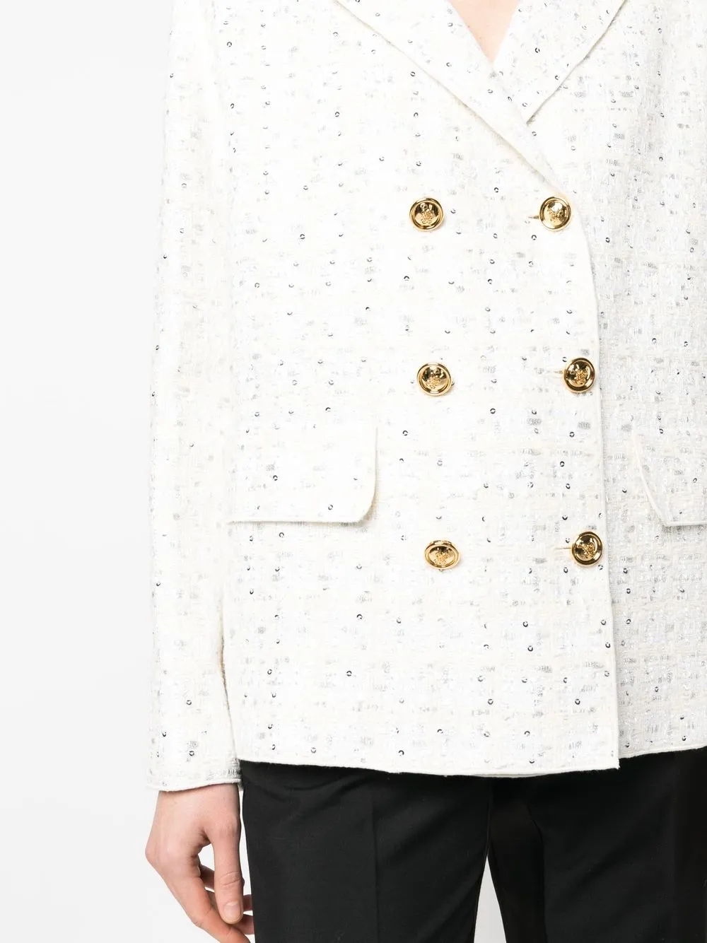 Shop Giambattista Valli Sequin Double-breasted Blazer In Nude