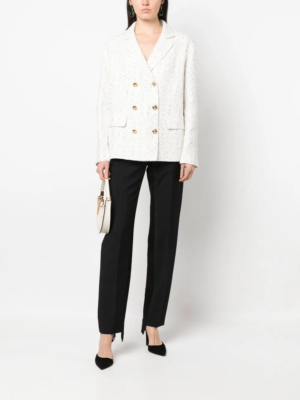 Shop Giambattista Valli Sequin Double-breasted Blazer In Nude