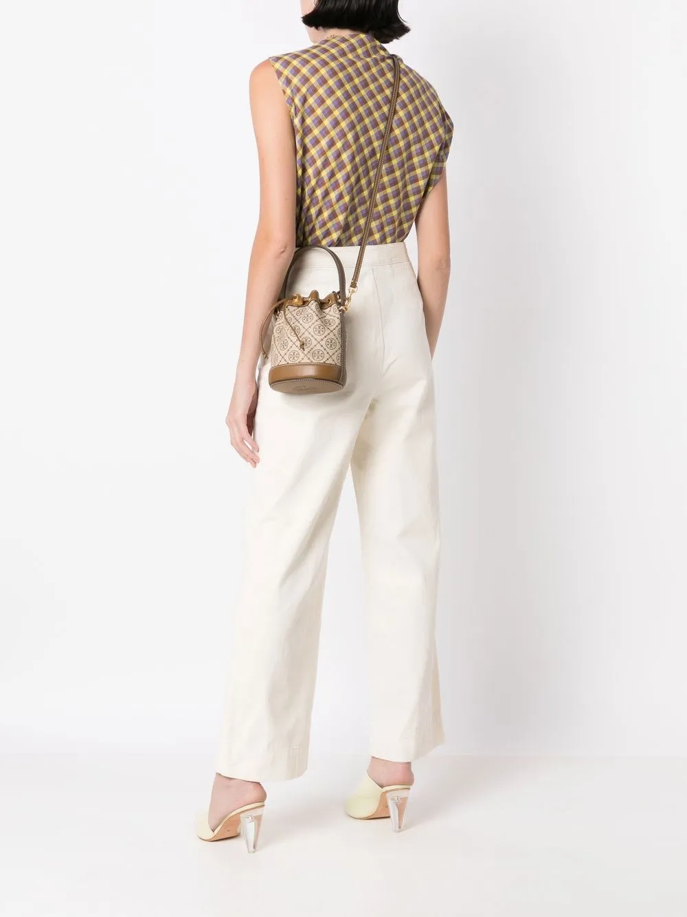 Tory Burch Bucket-tas met monogram jacquard - Bruin