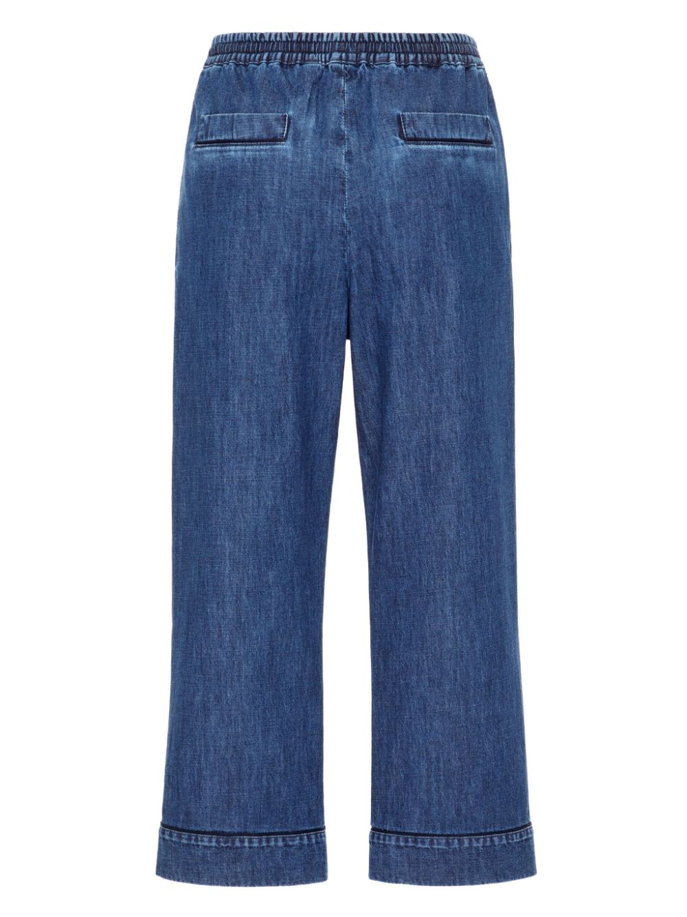 Shop Valentino Drawstring Straight-leg Cropped Trousers In Blue