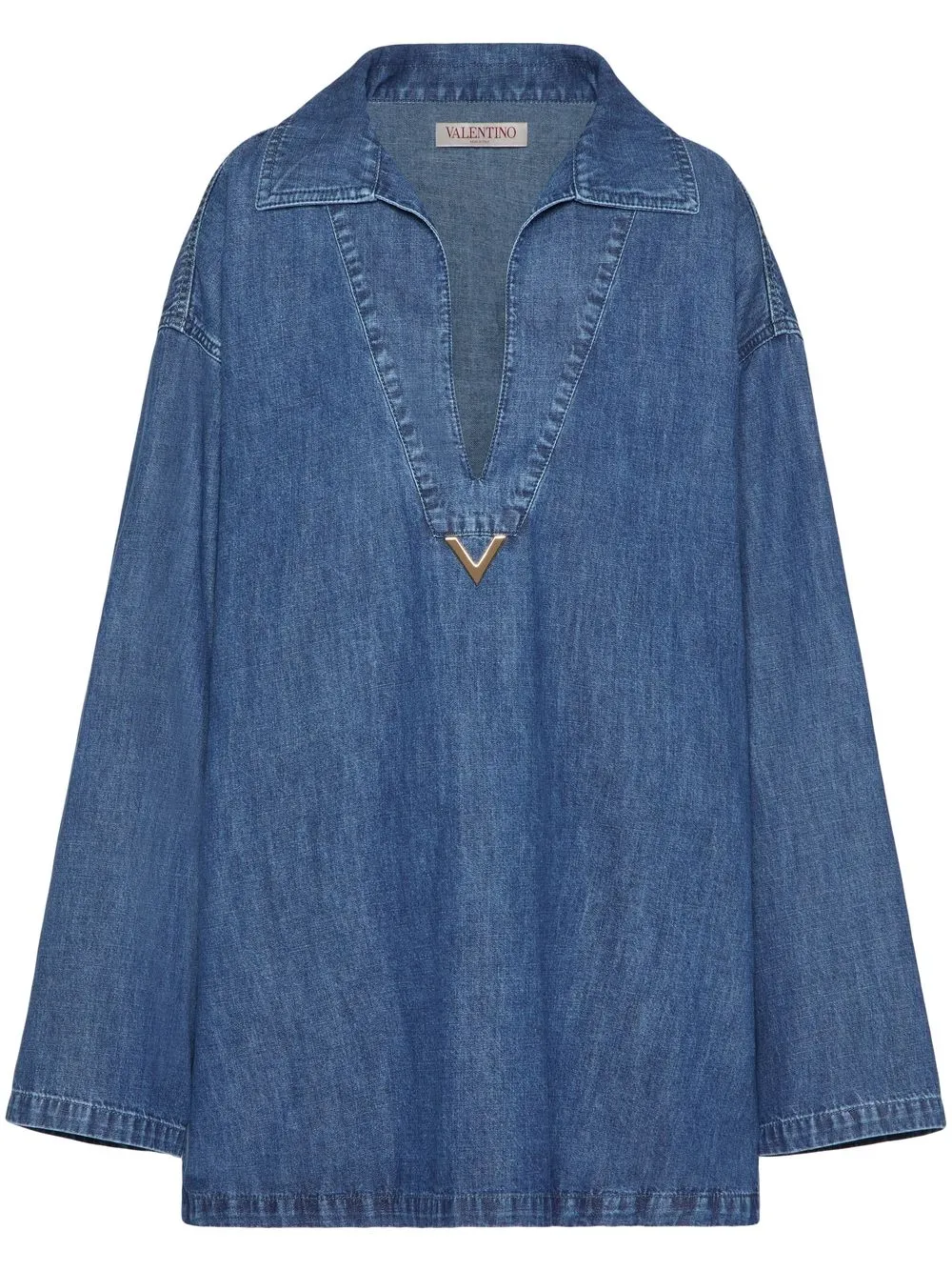 

Valentino VGOLD logo plaque cut-out denim top - Blue