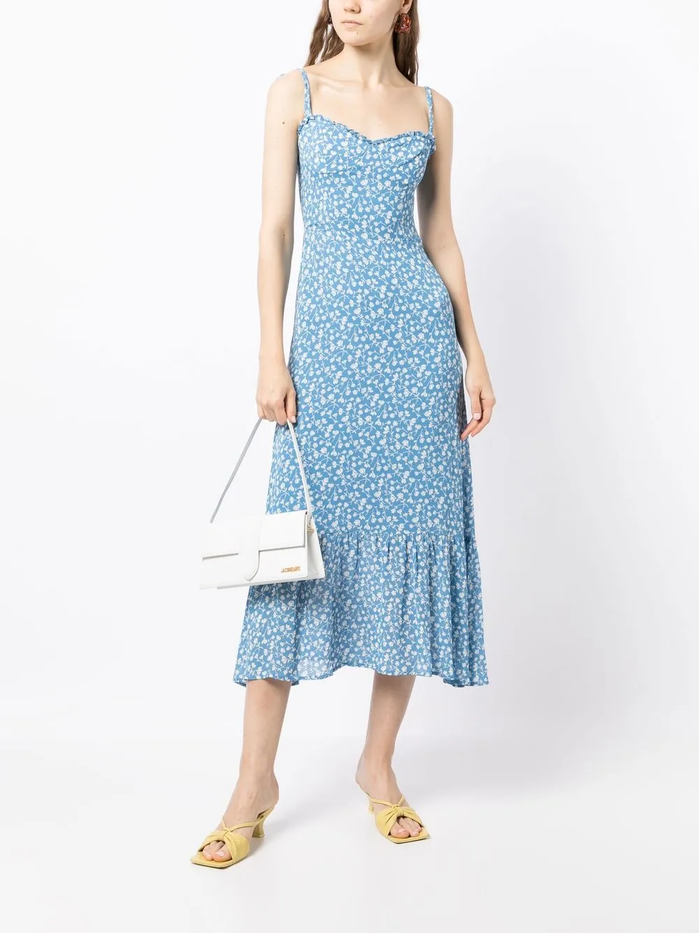 Reformation Jurk met bloemenprint - Blauw