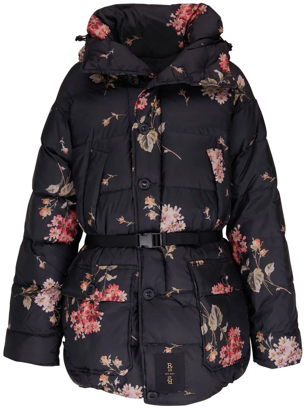 

R13 chamarra capitonada con estampado floral - Negro