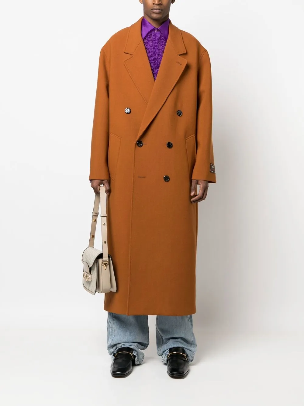 Shop Gucci Notched-collar Double-breasted Coat In Brown