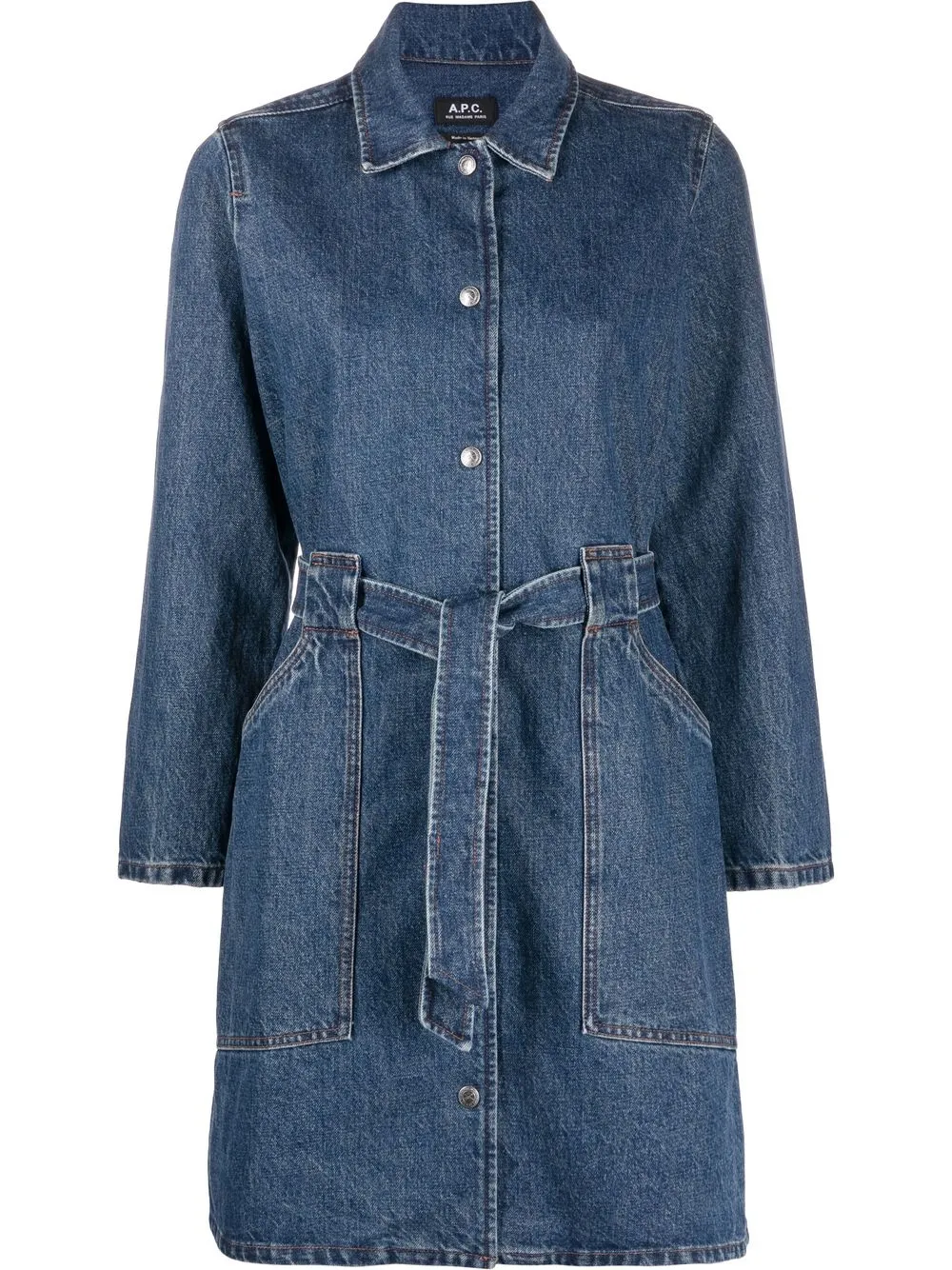 

A.P.C. belted denim shirt dress - Blue