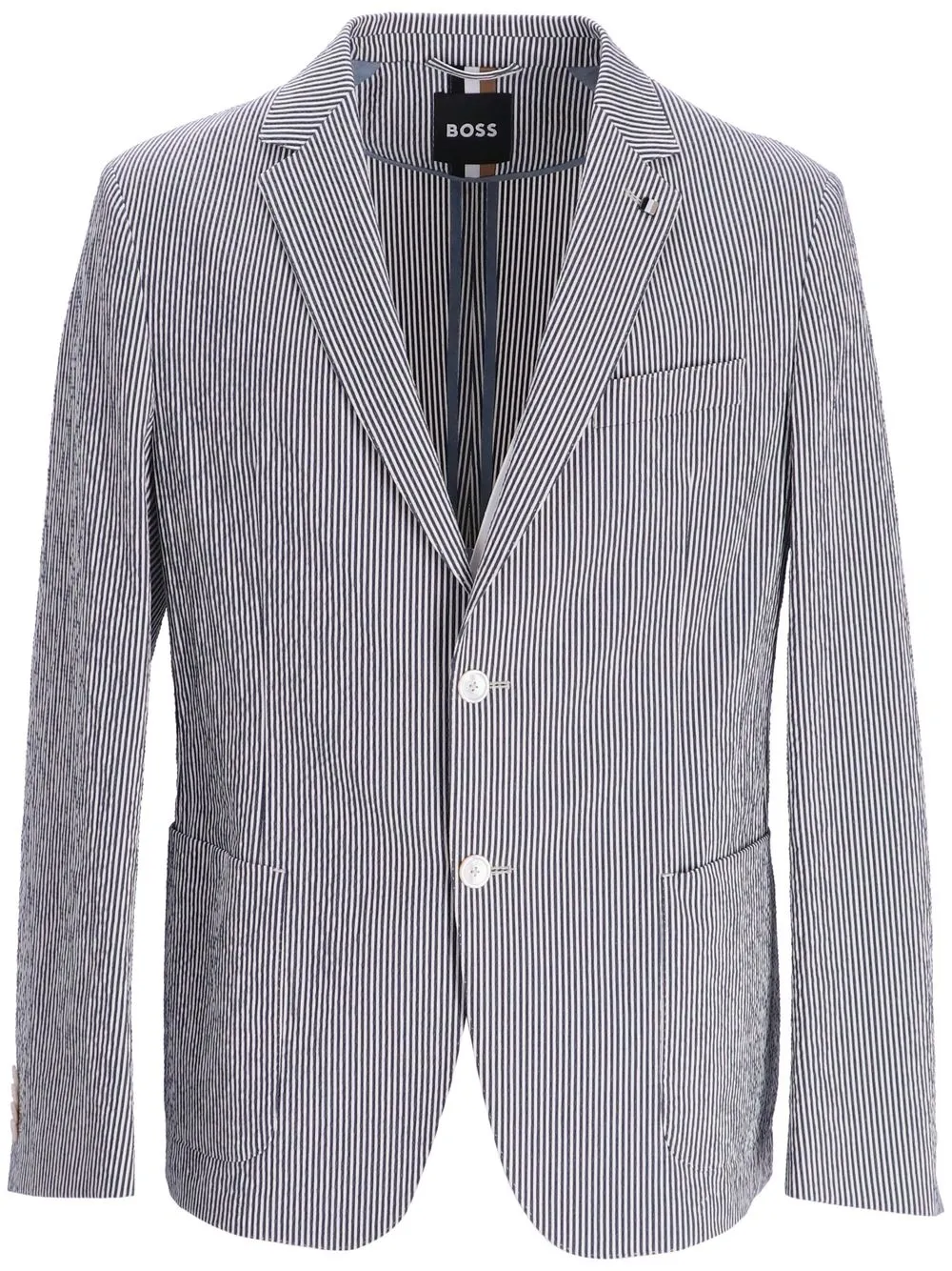 BOSS stripe-print single-breasted blazer - Blue