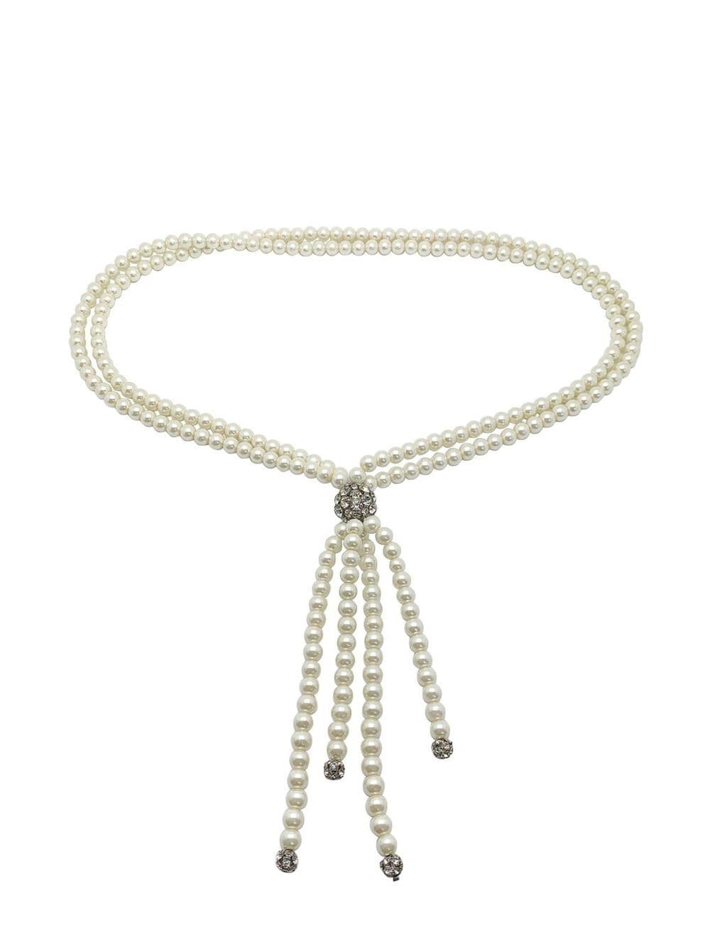 Jennifer Gibson Vintage pearl and crystal tassel sautoir necklace 1980s - METALLIC