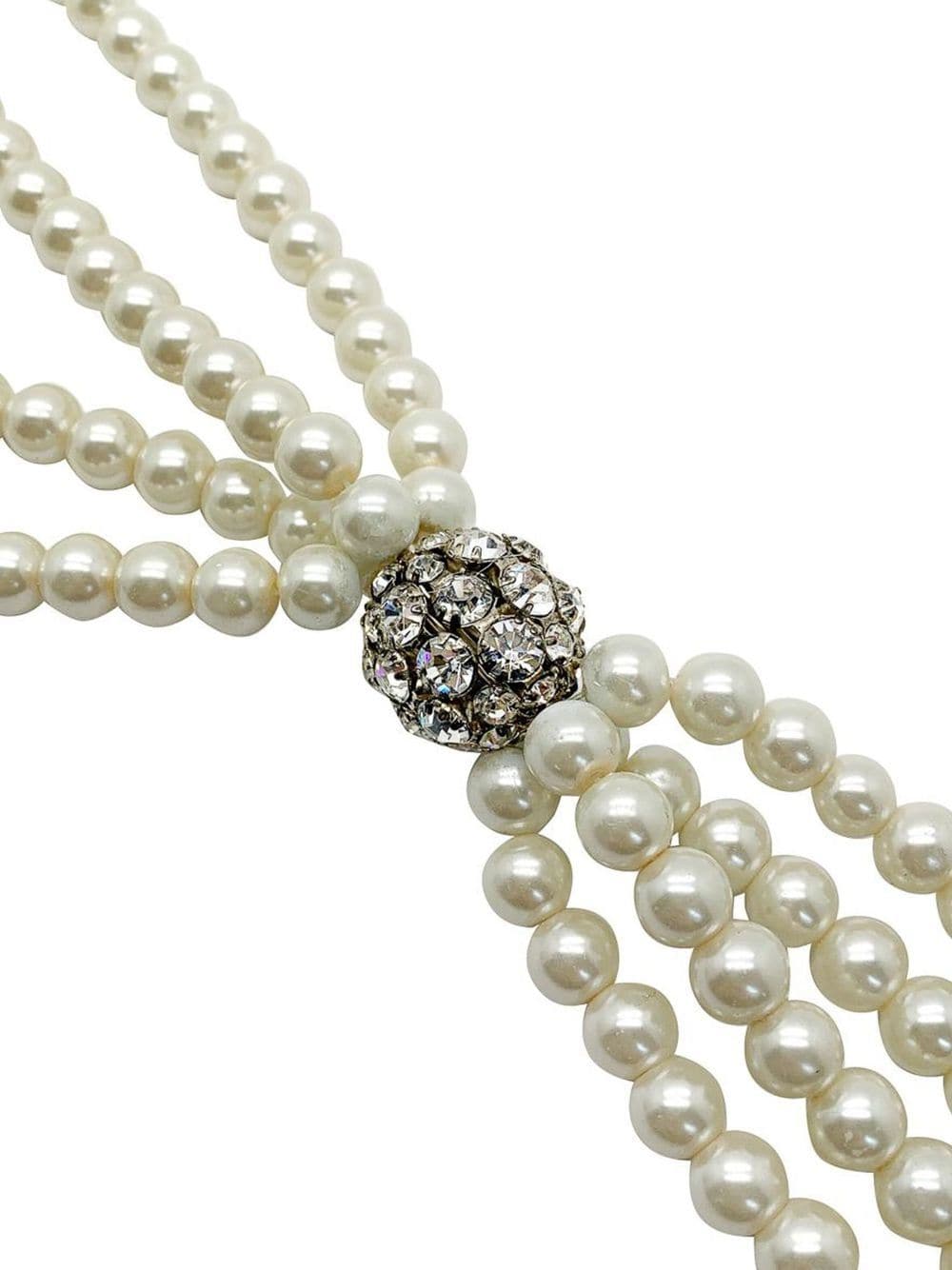 Pre-owned Jennifer Gibson Vintage Pearl And Crystal Tassel Sautoir Necklace 1980s In Metallic