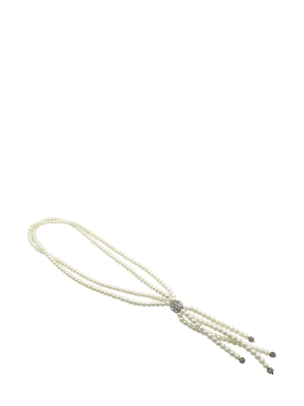Jennifer Gibson Vintage pearl and crystal tassel sautoir necklace 1980s - METALLIC