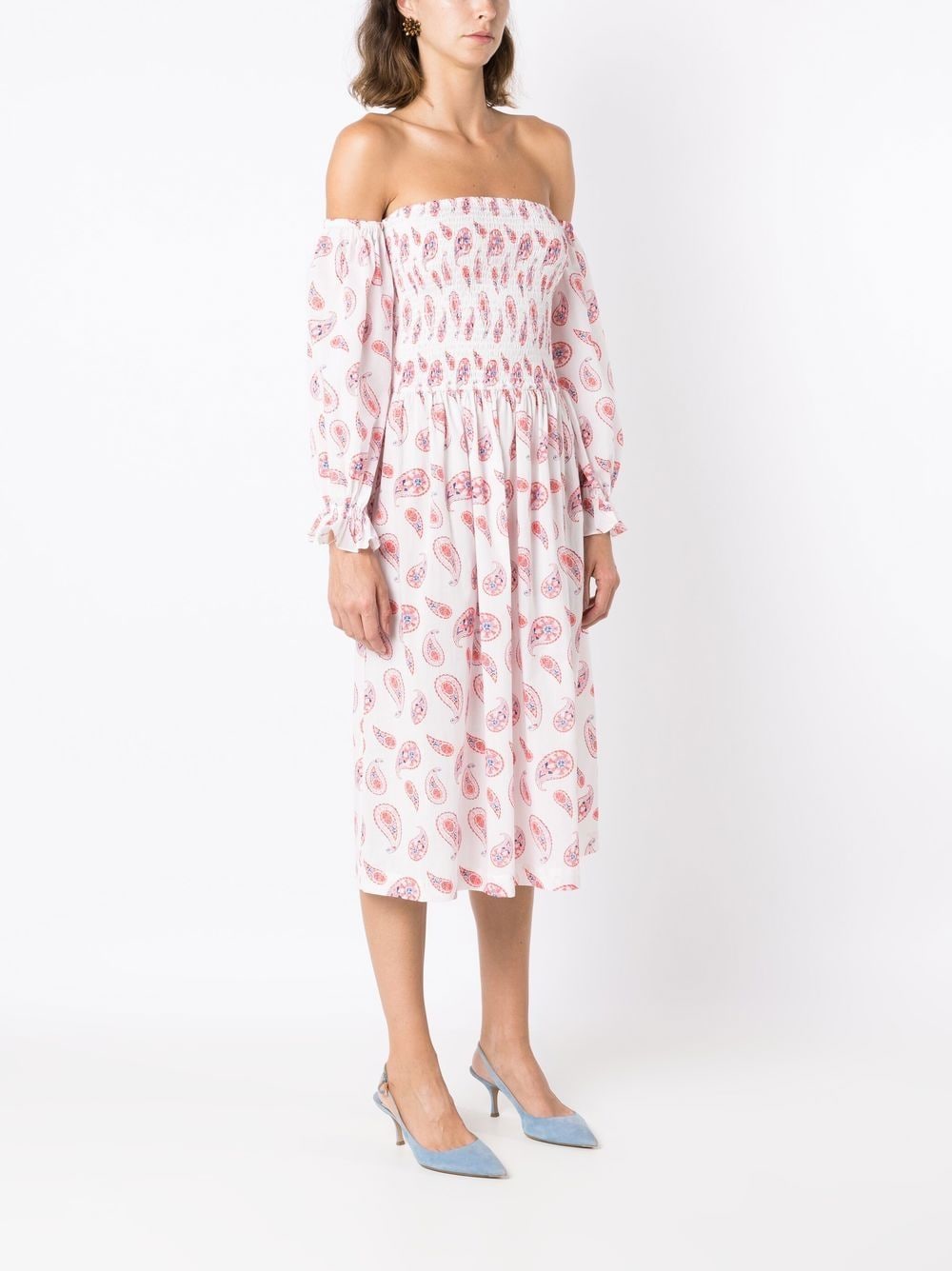 Shop Isolda Nana Off-shoulder Paisley-print Dress In White