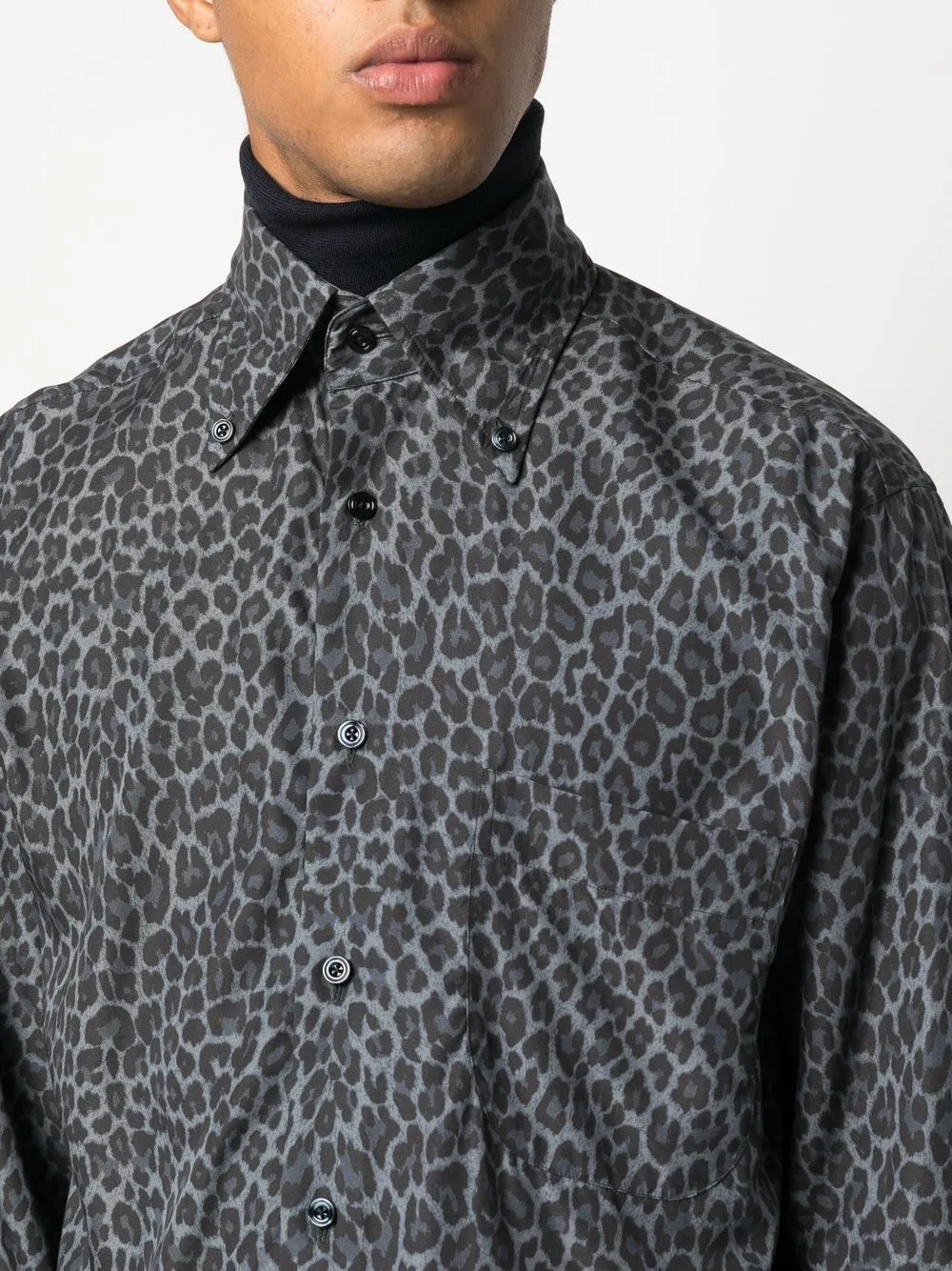 Shop Tom Ford Leopard-print Long-sleeve Shirt In 灰色