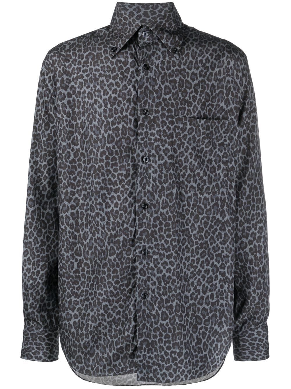 Tom Ford Leopard-print Long-sleeve Shirt In 灰色