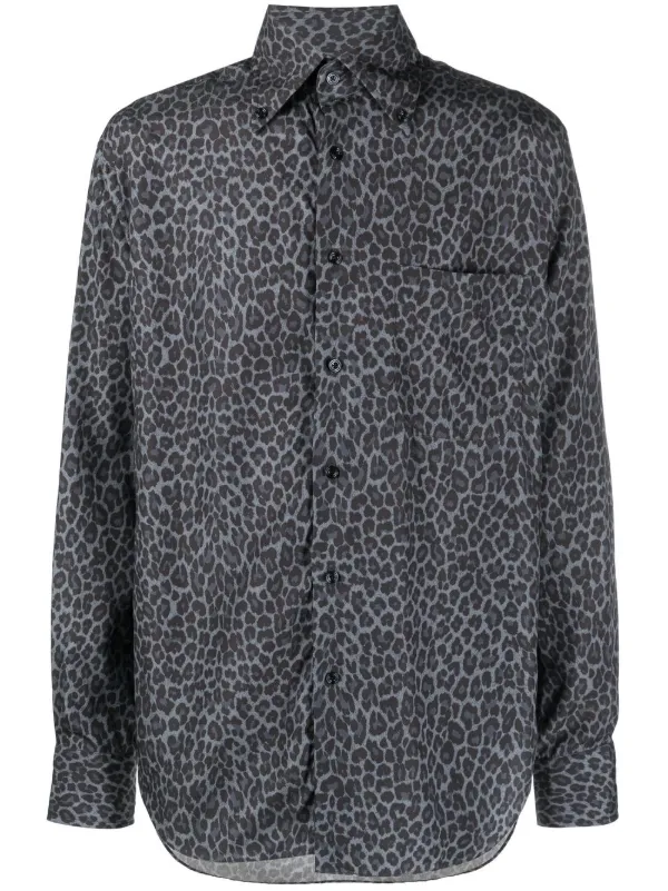 【関税込み】tom ford 70's Animalier' shirt Brown 70's Animalier Fluid Fit Shirt by TOM FORD on Sale
