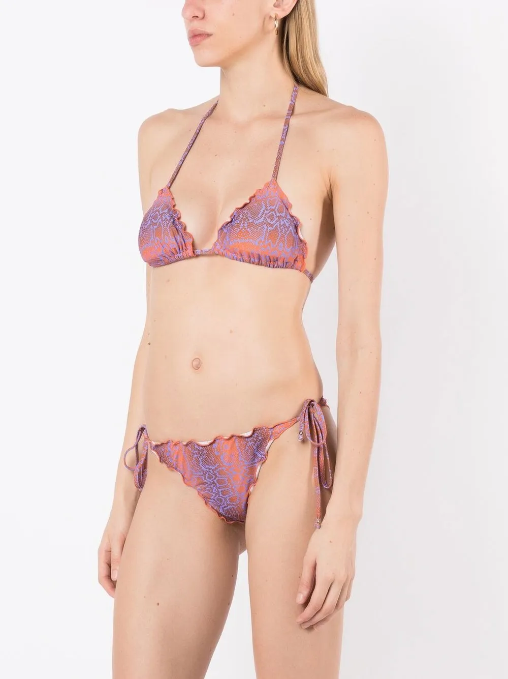 Amir Slama Snakeskin-print Triangle Bikini In Purple