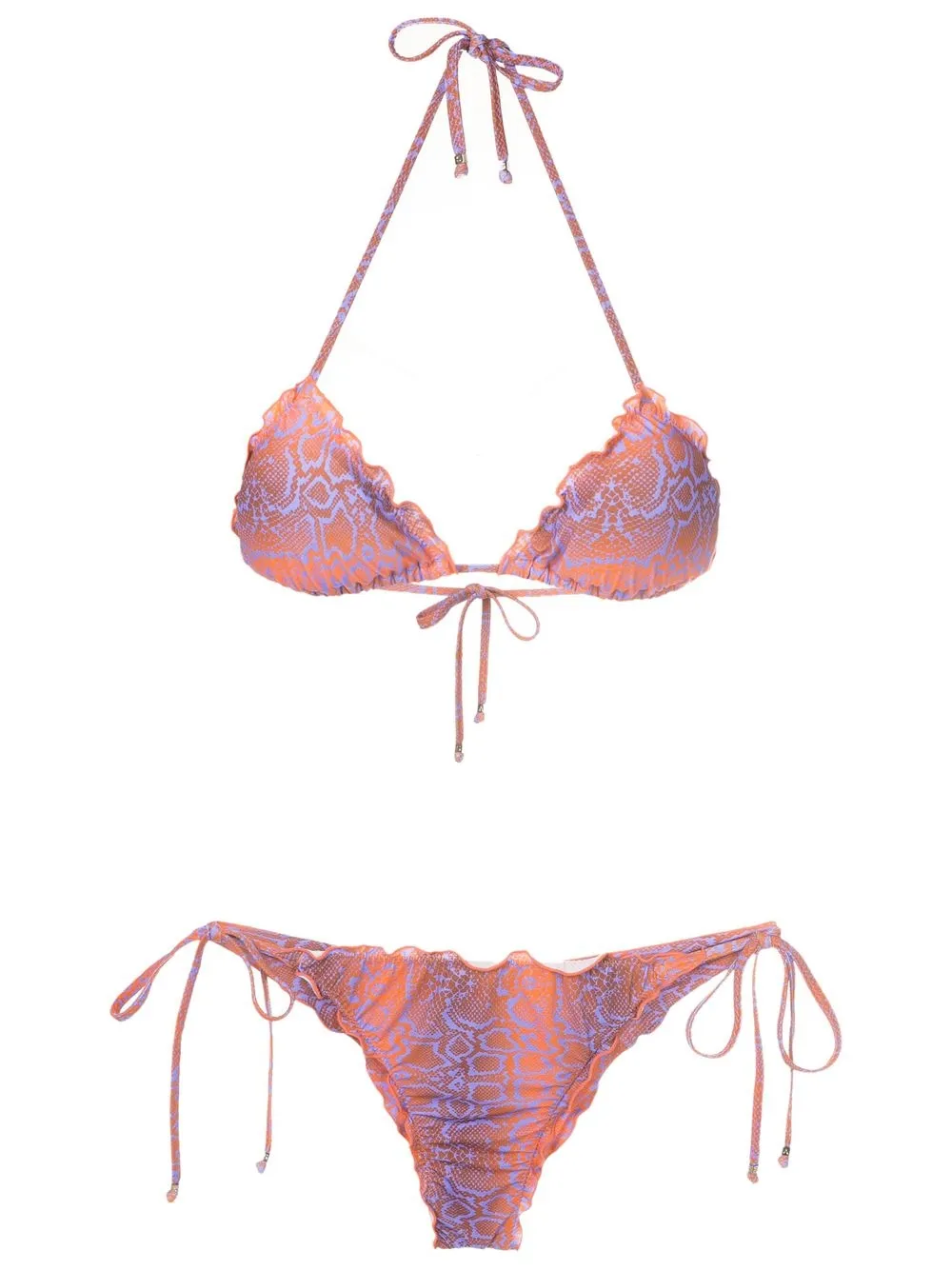 Amir Slama Snakeskin-print Triangle Bikini In Purple