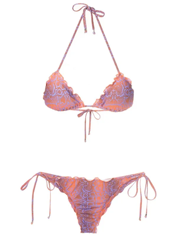 Amir Slama snakeskin print Triangle Bikini Purple FARFETCH AZ