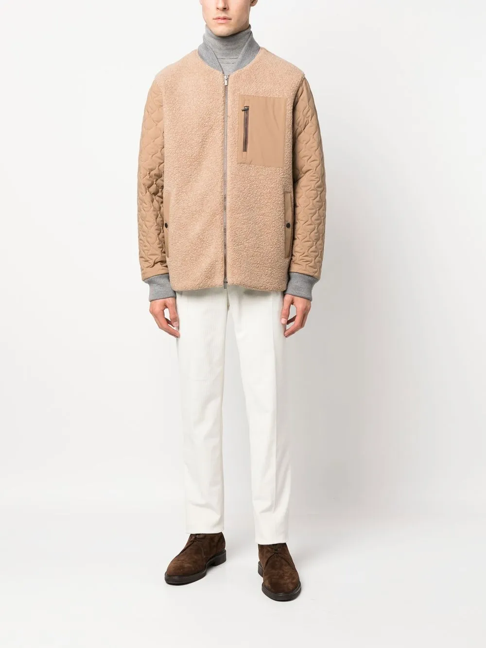 Shop Peserico Shearling Zipped Jacket In Nude