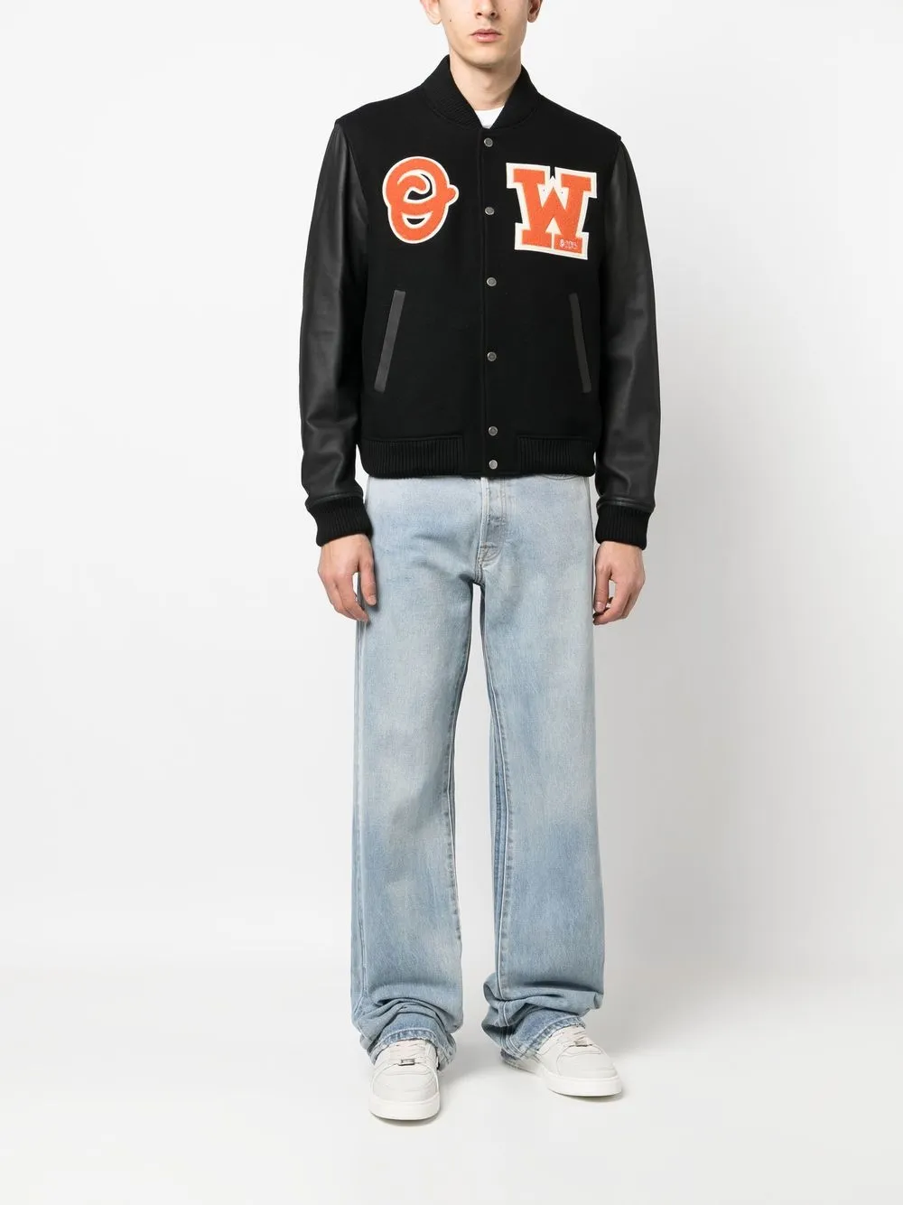 Off-White Universiteitsjack met patchwork - Zwart