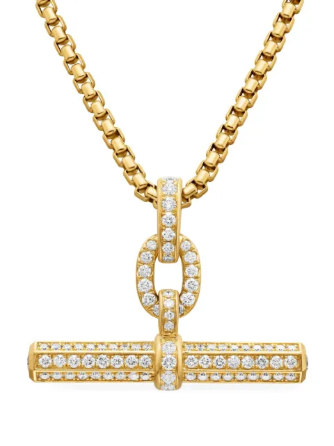 David Yurman 18kt yellow gold Lexington E/W Barrel diamond pendant (36mm)