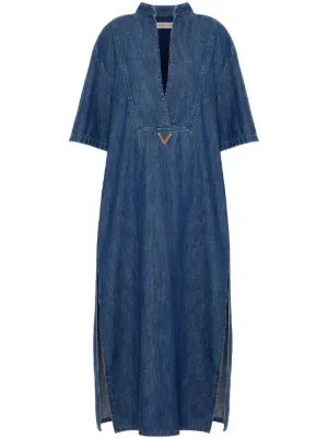 Valentino Garavani Logo Plaque Denim Kaftan Farfetch