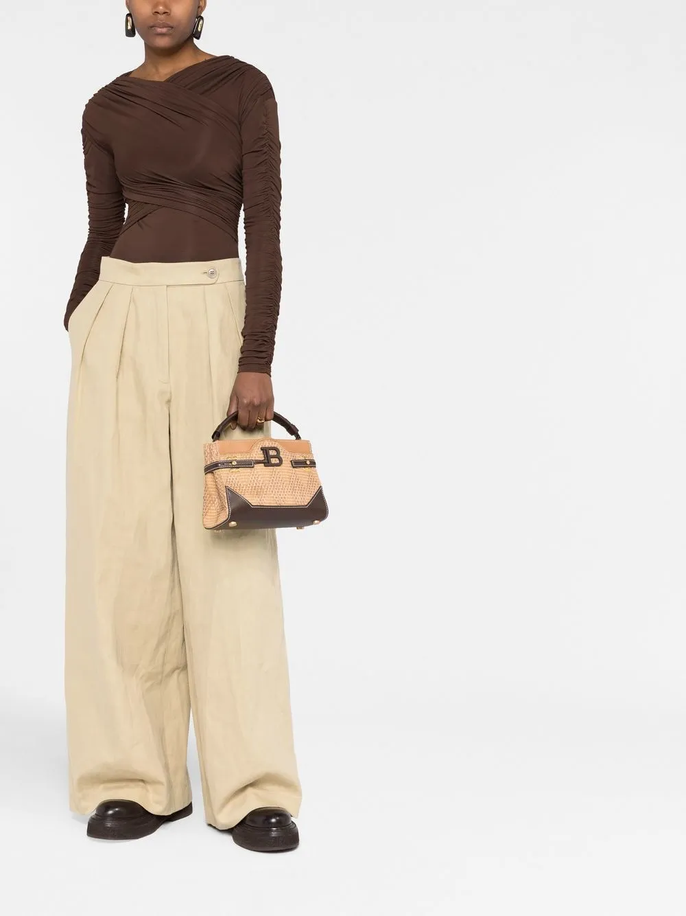 Balmain B-Buzz 22 raffia shopper - Bruin